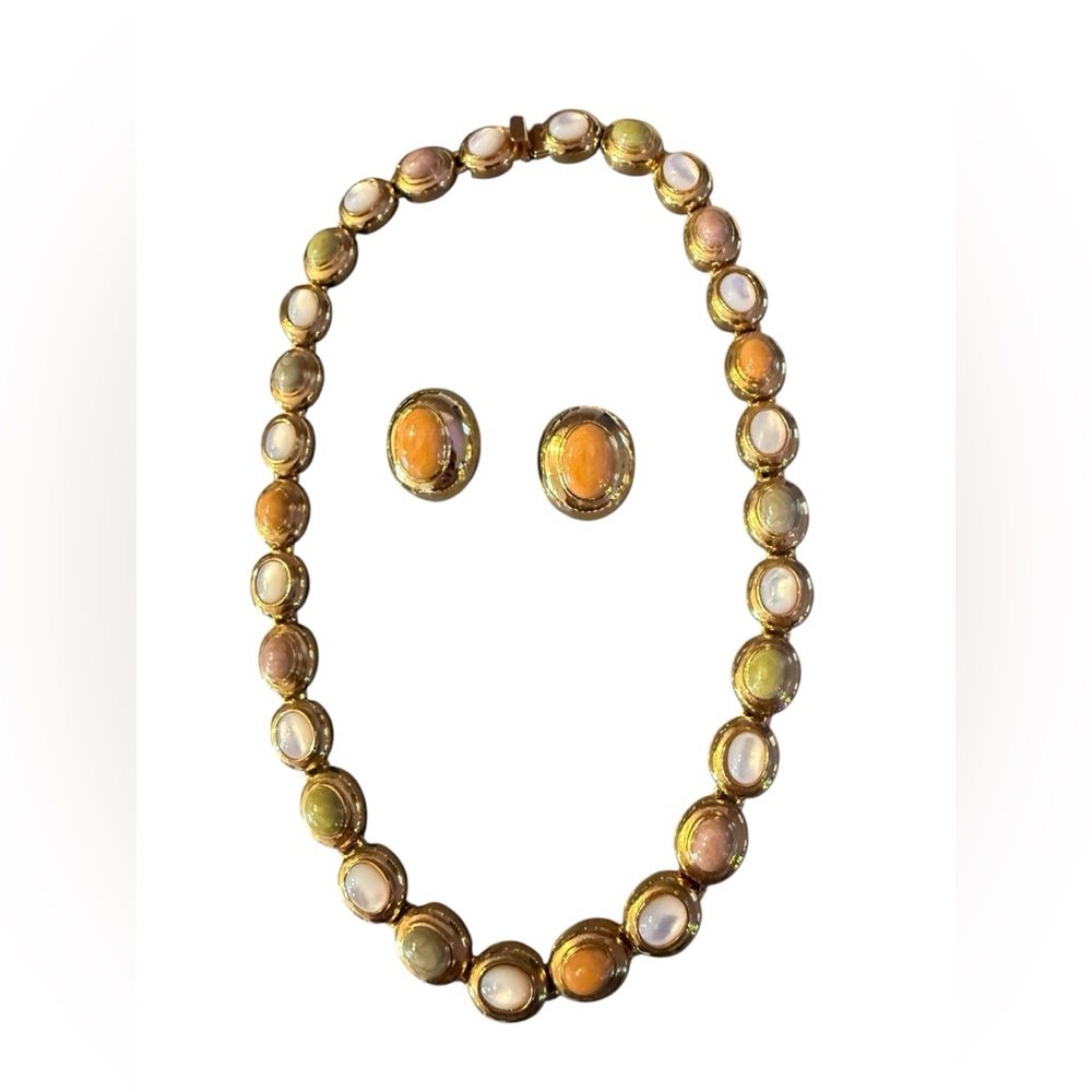 St. John Vintage Stone Necklace Earrings Set